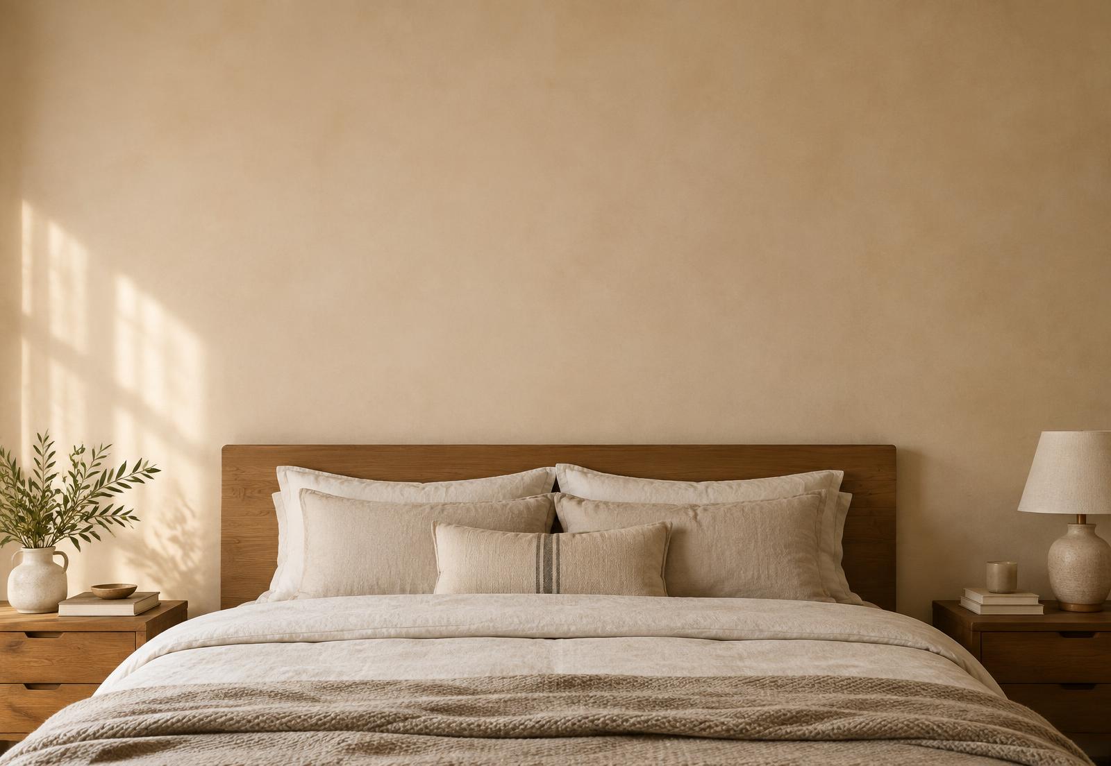 Calm bedroom with linen bedding
